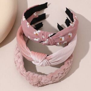 Pink Floral and Textured Headband Set